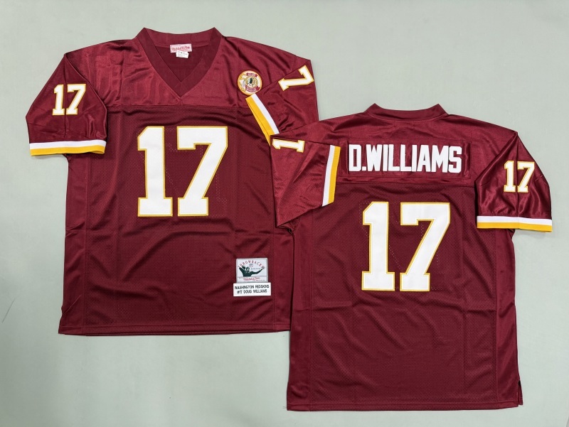 Men 2025 Washington Redskins 17 D.Williams red Throwback Limited NFL Jersey style 001